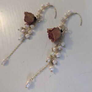 Pearl and rose earrings